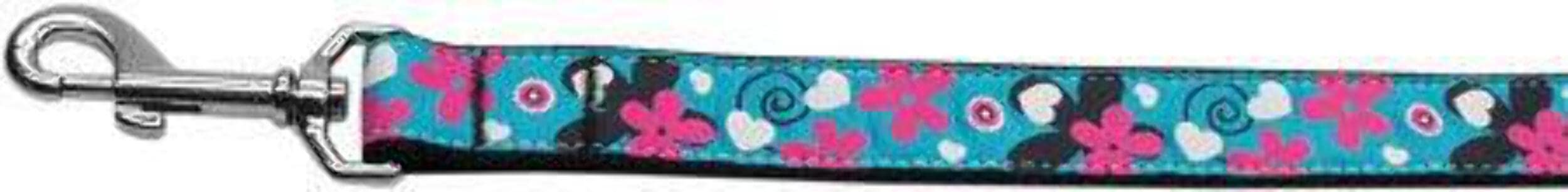 Pet Dog & Cat Nylon Collar or Leash, "Aqua Love" 3/8" w x 4 ft. leash