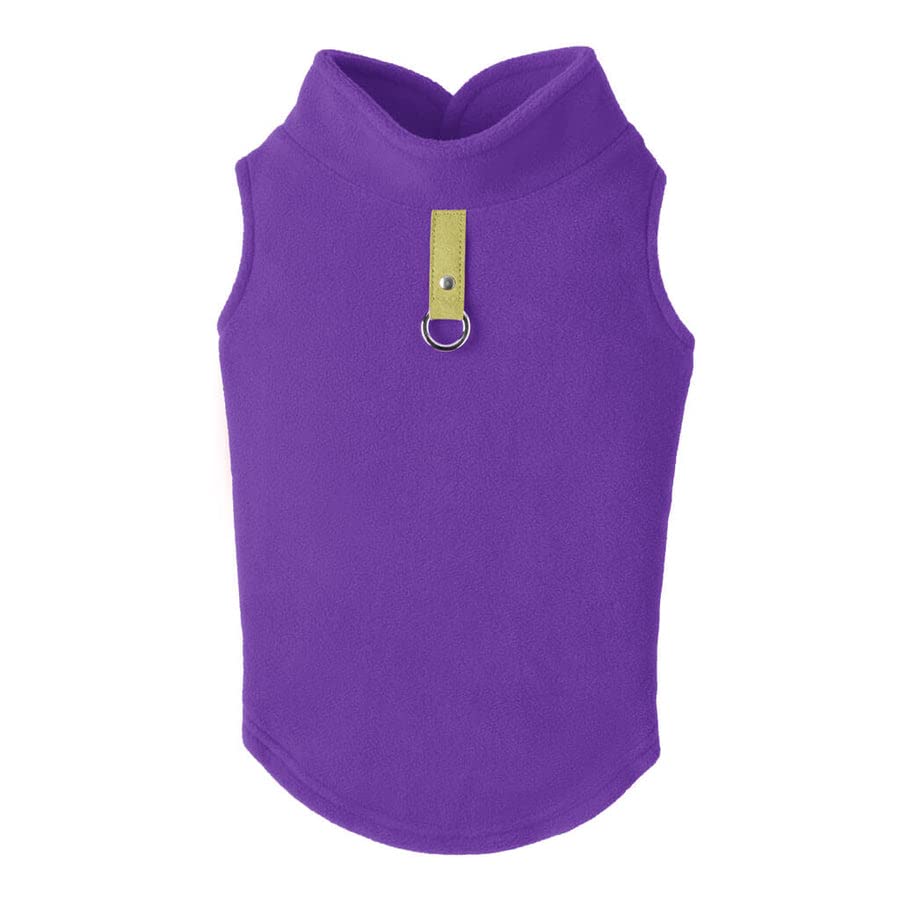 Gooby Fleece Vest Dog Sweater - Lavender, X-Small - Warm Pullover Fleece Dog Jacket With O-Ring Leash - Winter Small Dog Sweater