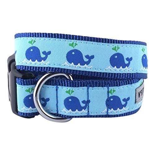The Worthy Dog Squirt Whale Stylish & Durable Nylon Dog Collars, Adjustable Strong Buckle - Medium, Blue