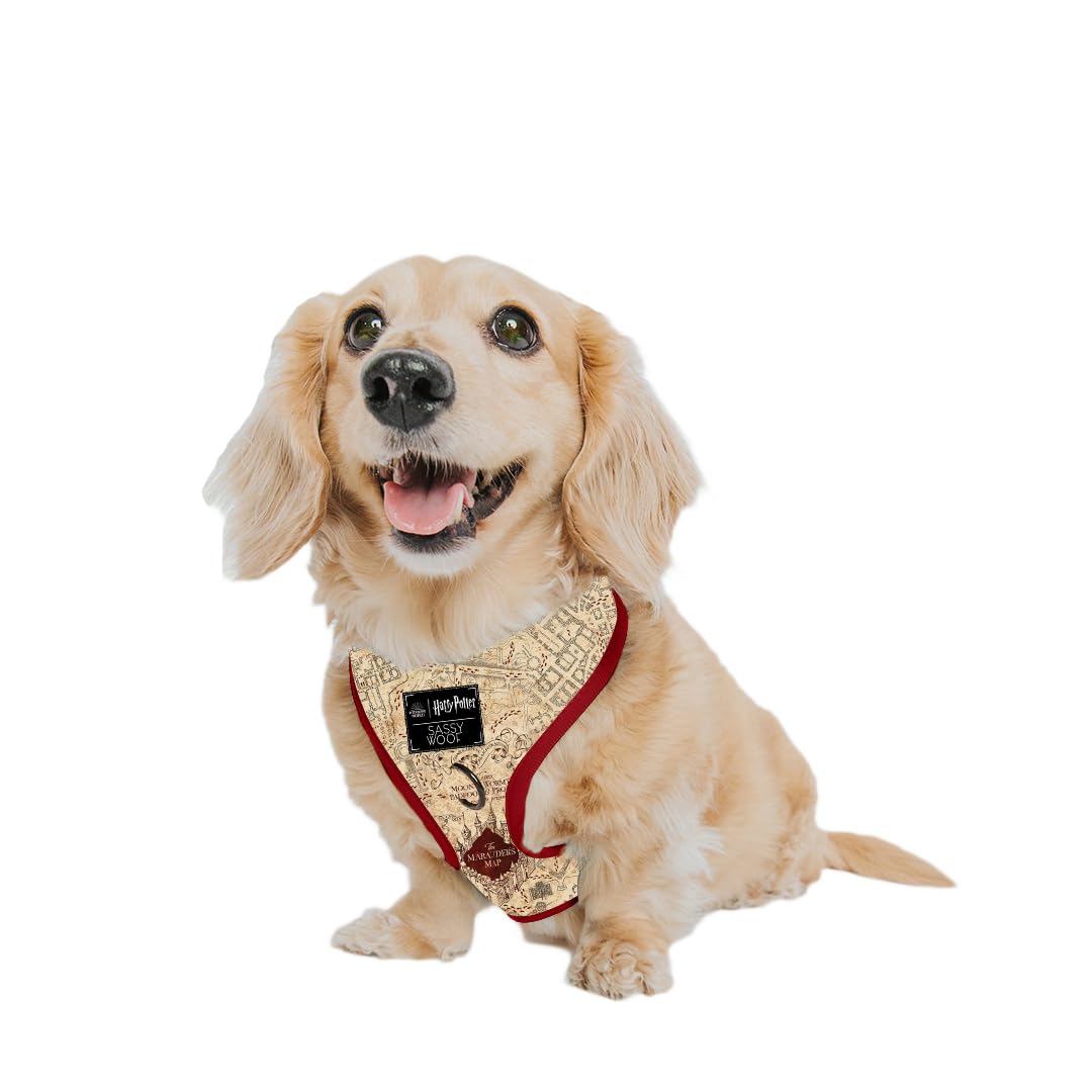Sassy Woof Dog Adjustable Harness - Harry Potter Marauder'S Map - Xs, Breathable Mesh, No Pull Design With Two D-Rings, Perfect 
