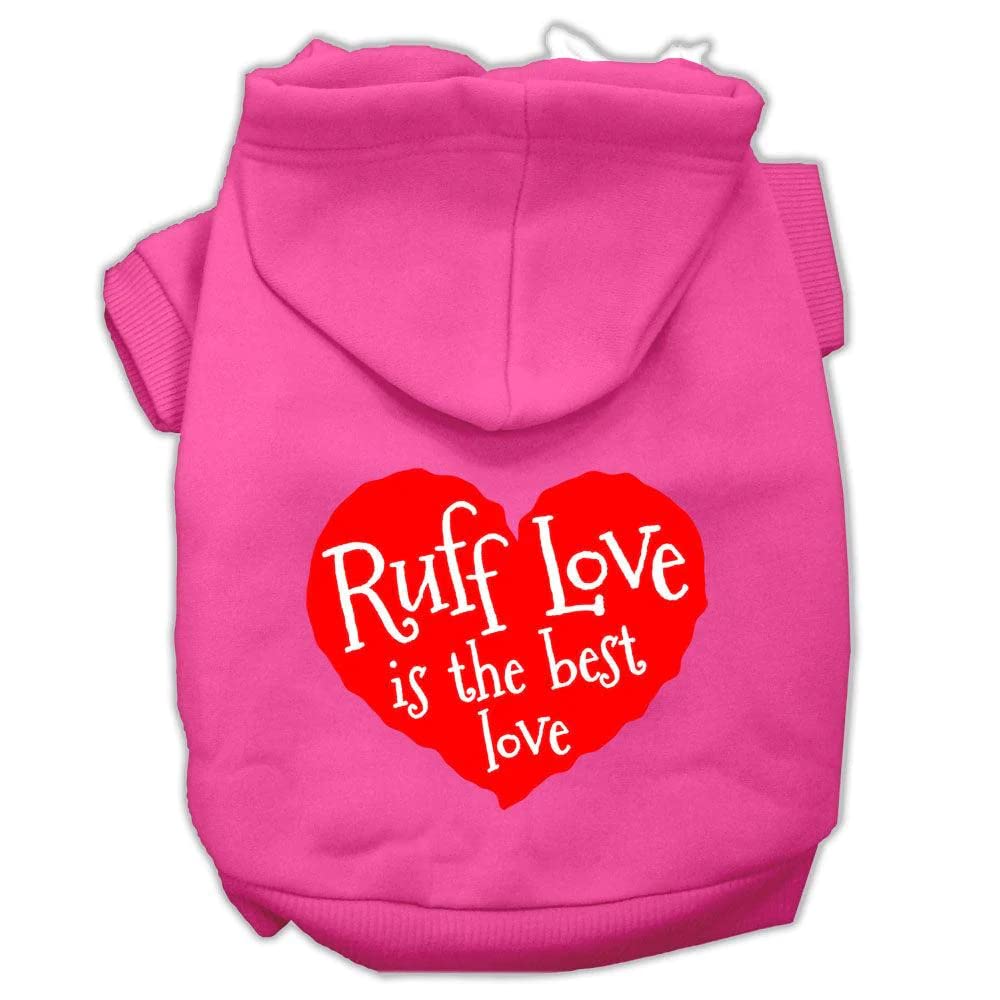 Mirage Pet Products 10&quot; Ruff Love Screen Print Pet Hoodie, Small, Bright Pink