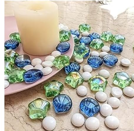 HappyFiller 2 LB Glass Sea Shell Marbles Stones Vase Filler Gems Aquarium Fish Tank Pebbles,Tabletop Fountain Decor,Beach Theme