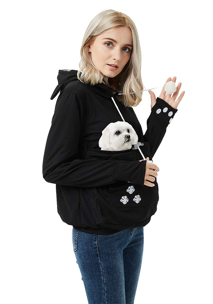 Unisex Pet Carrier Hoodie Cat Dog Pouch Holder Sweatshirt Shirt Top 3Xl Black
