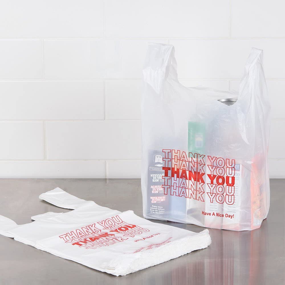 QQOUTLET, Plastic BagWhite Plain grocery Bags TShirt Bag 115Inx65Inx215In (White Thank You, 300)