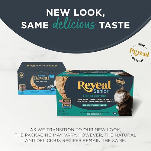 Reveal Natural Senior Cat Food, Grain Free Wet Senior Cat Food, Limited Ingredient Food for Senior Cats, Fish Variety, Mousse wi
