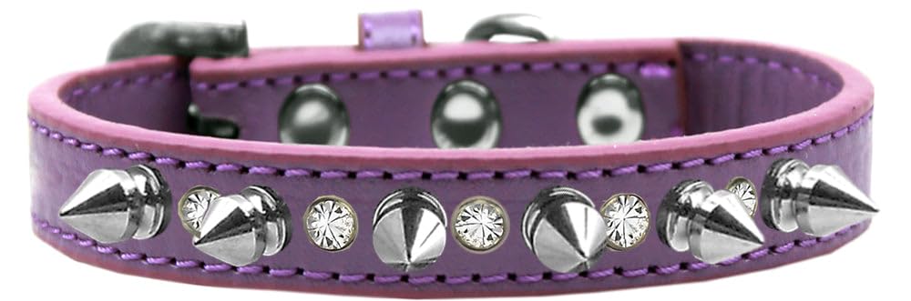 Pet and Dog Spike Collar, Clear Crystals & Silver Spikes” Lavender 12