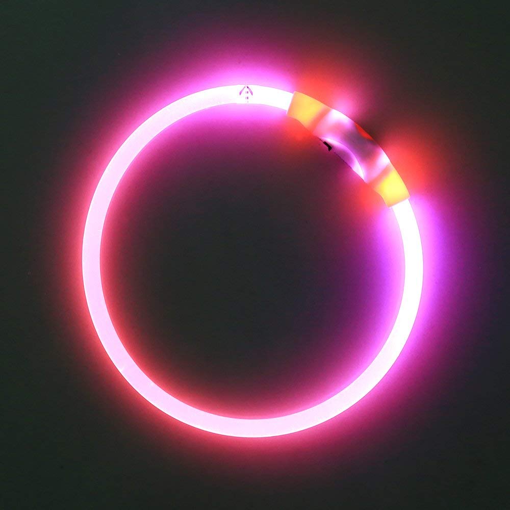 BSEEN LED Dog Collar - Rechargeable Pink TPU Light Up Collar for Small Medium Large Dogs, 70cm, Model VQ-HQ9R-T7XR