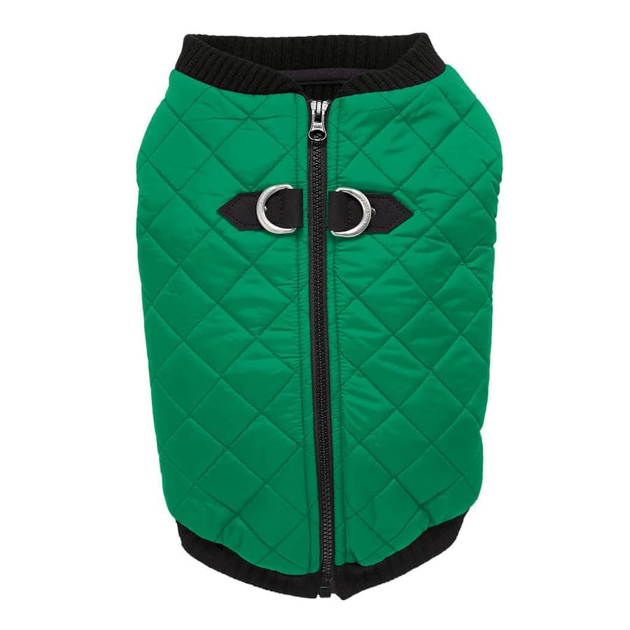 Gooby Fashion Vest Dog Jacket - Green, X-Large - Warm Zip Up Bomber Vest with Dual D Ring Leash - Winter Water Resistant Sweater