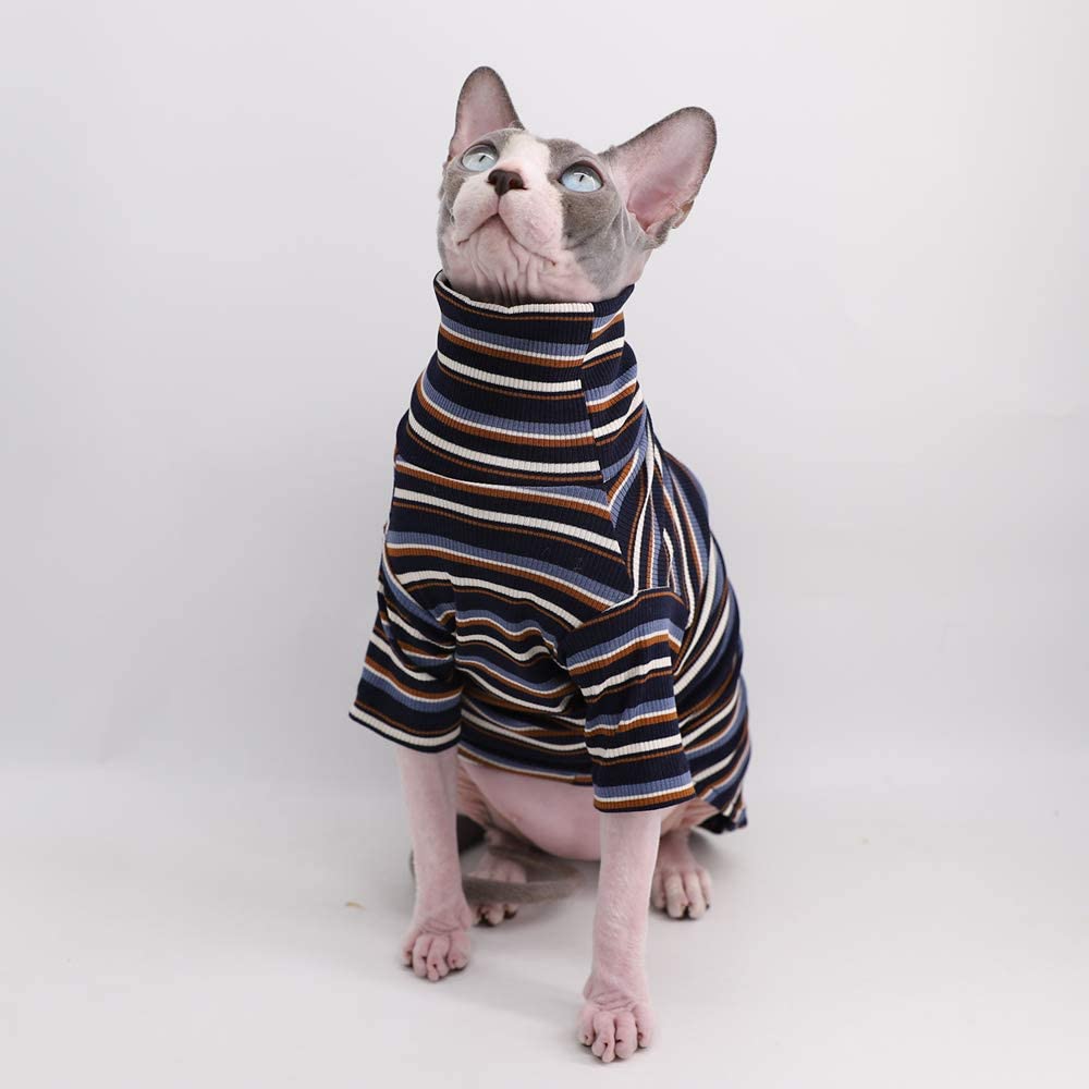 Vintage Stripes Sphynx Hairless Cat Cotton T-Shirts Pet Clothes,Round Collar Vest Kitten Shirts Sleeveless, Cats & Small Dogs Ap
