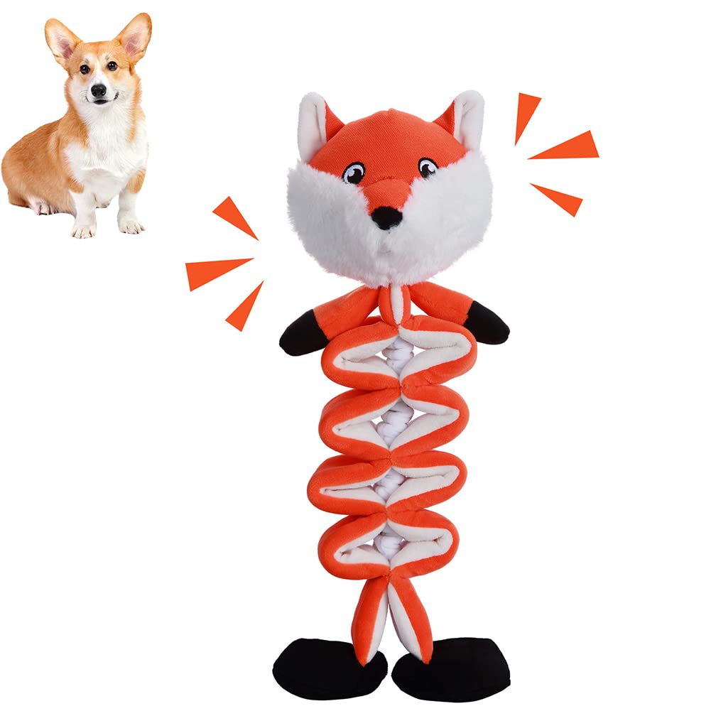 Warmtoy Plush Dog Toy In Orange Fox Shape, Durable And Interactive Dog Toy For Tug Of War And Chew Play For Small And Medium Dog