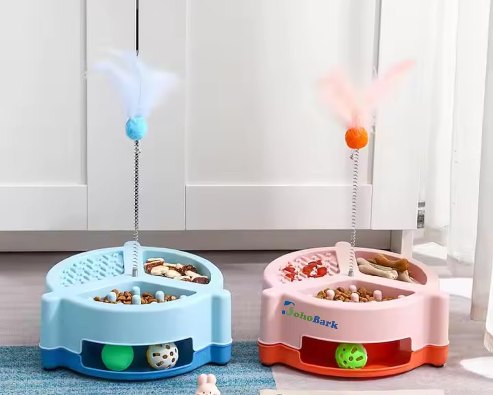 Bohobark 2 In 1 Cat Interactive Toy Roller 3Level Turntable Cat Toy Cat Slow Feeder Food Dispenser Cat Kitten Wand