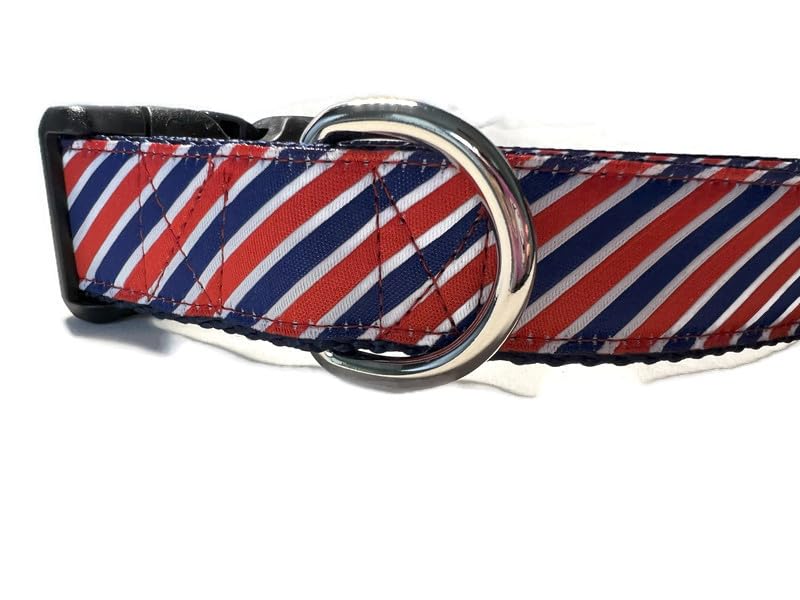 American Dog Collar, Caninedesign, Stars, Red, Blue, 1 Inch Wide, Adjustable, Plastic Buckle, Quick Release, Medium And Large (M