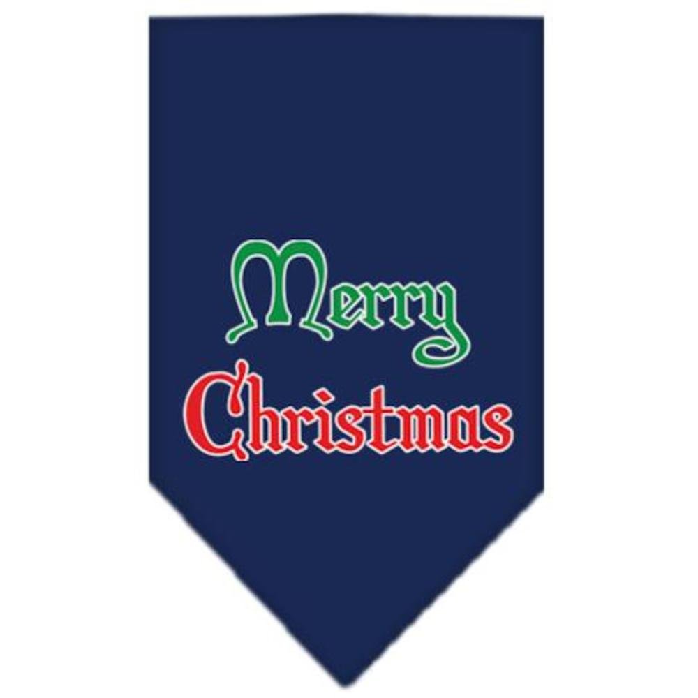 Christmas Pet and Dog Bandana Screen Printed, Merry Christmas Navy Blue Large