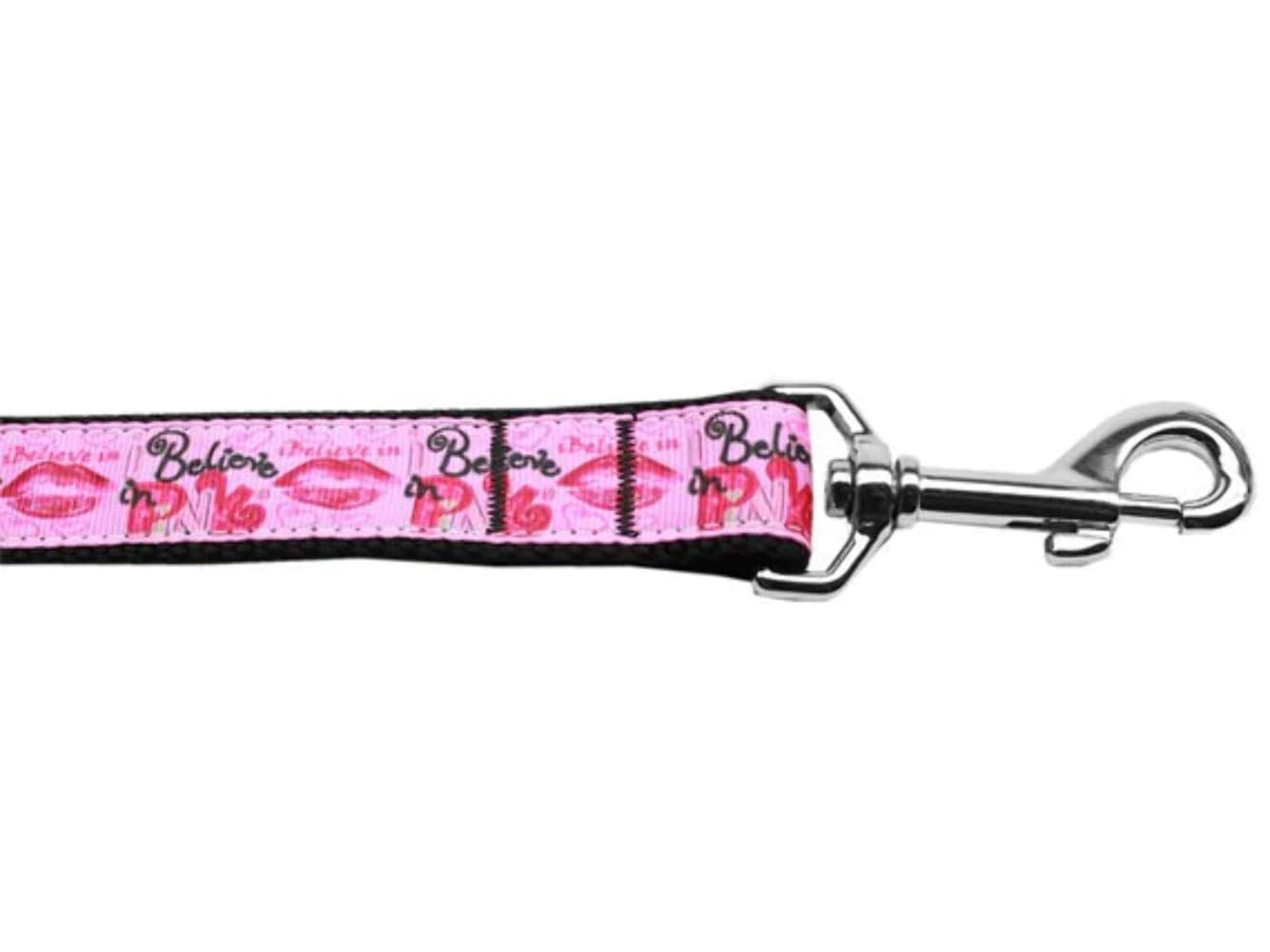 Pet Dog & Cat Nylon Collar or Leash, "Believe in Pink" 3/8" w x 4 ft. leash