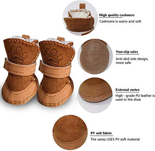 Urbest Dog Shoes With Hook Loop Closure Booties Pet Dog Chihuahua Shoes Boots 4Pcs (2#, Brown)