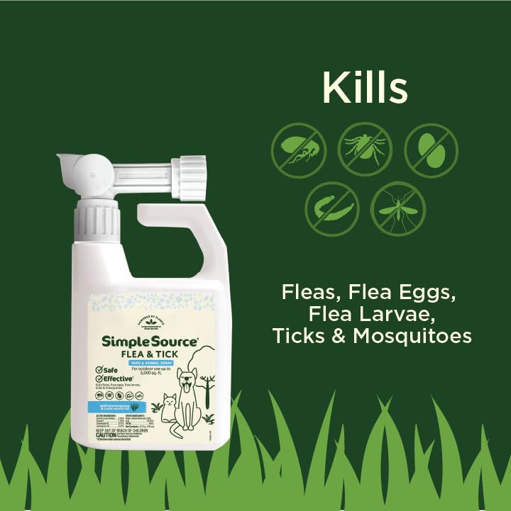 SimpleSource Flea & Tick Yard Spray, 32oz - Plant-Powered, Eliminates Fleas, Ticks & Mosquitos, Green