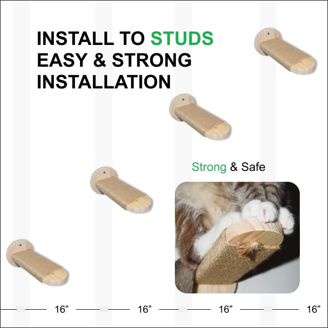 4 Pack - Cat Wall Steps Cat Ladder For Indoor Cats Natural Cat Walkways For Walls Cat Wall Climber
