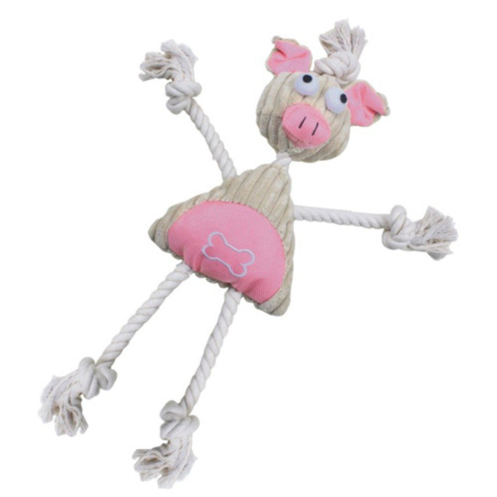Pet Life  Jute and Rope Plush Pig Mannequin - Pet Toy