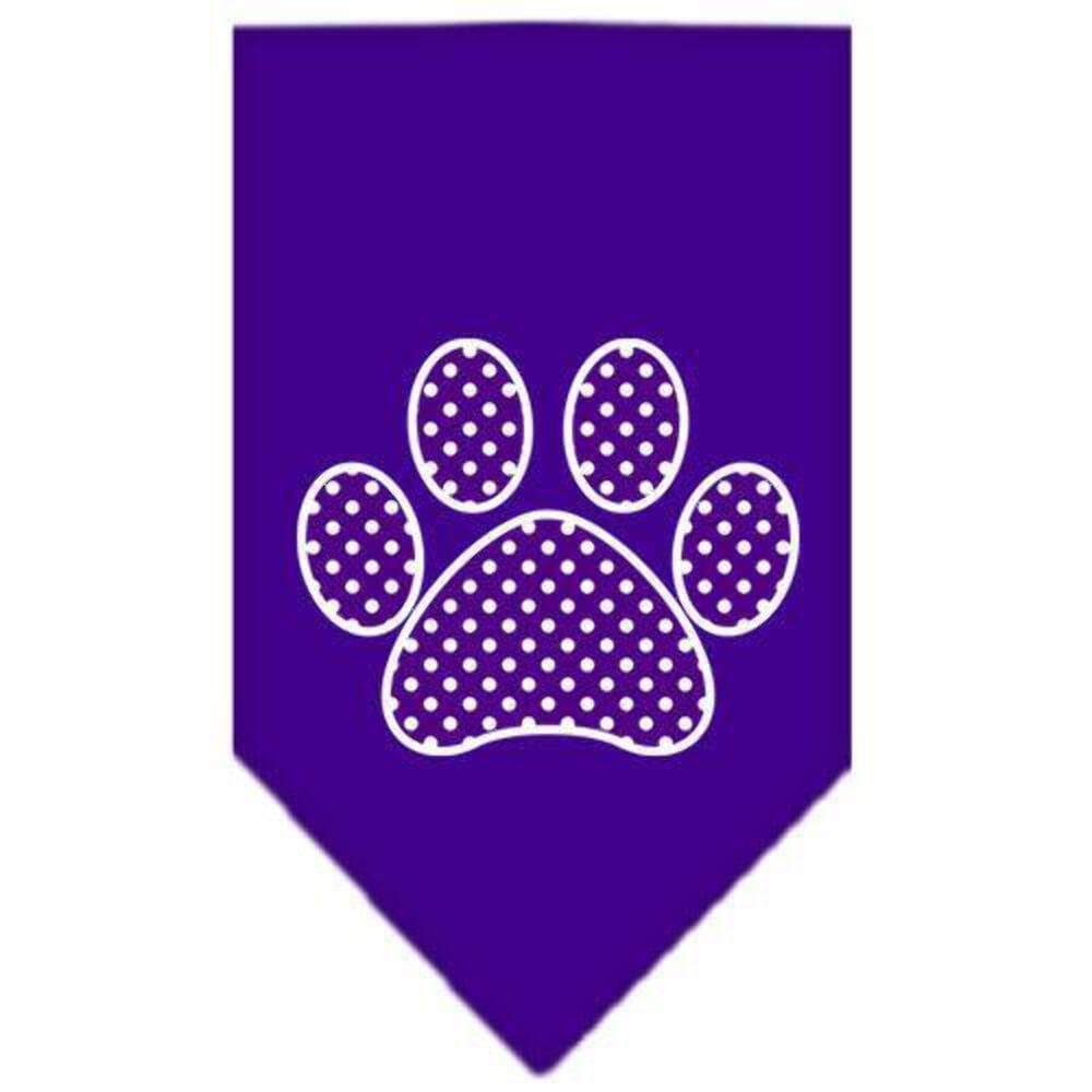 Pet and Dog Bandana Screen Printed, Purple Swiss Dot Paw Cocoa Large