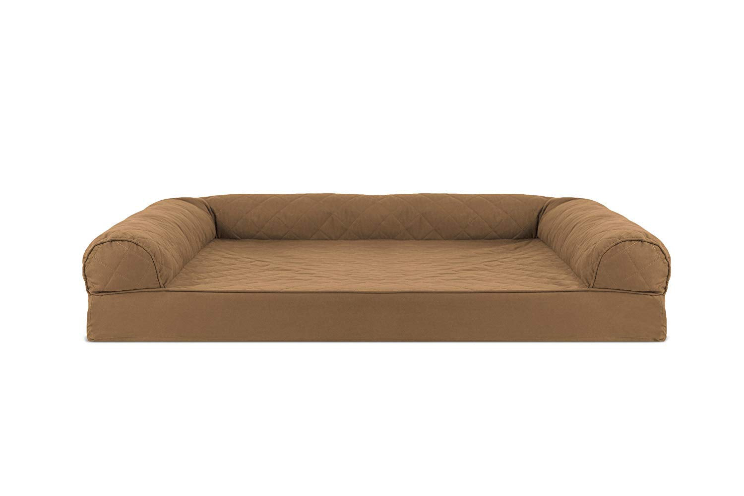 Furhaven Cooling Gel Dog Bed for Large Dogs w/ Removable Bolsters & Washable Cover, For Dogs Up to 95 lbs - Quilted Sofa - Toast