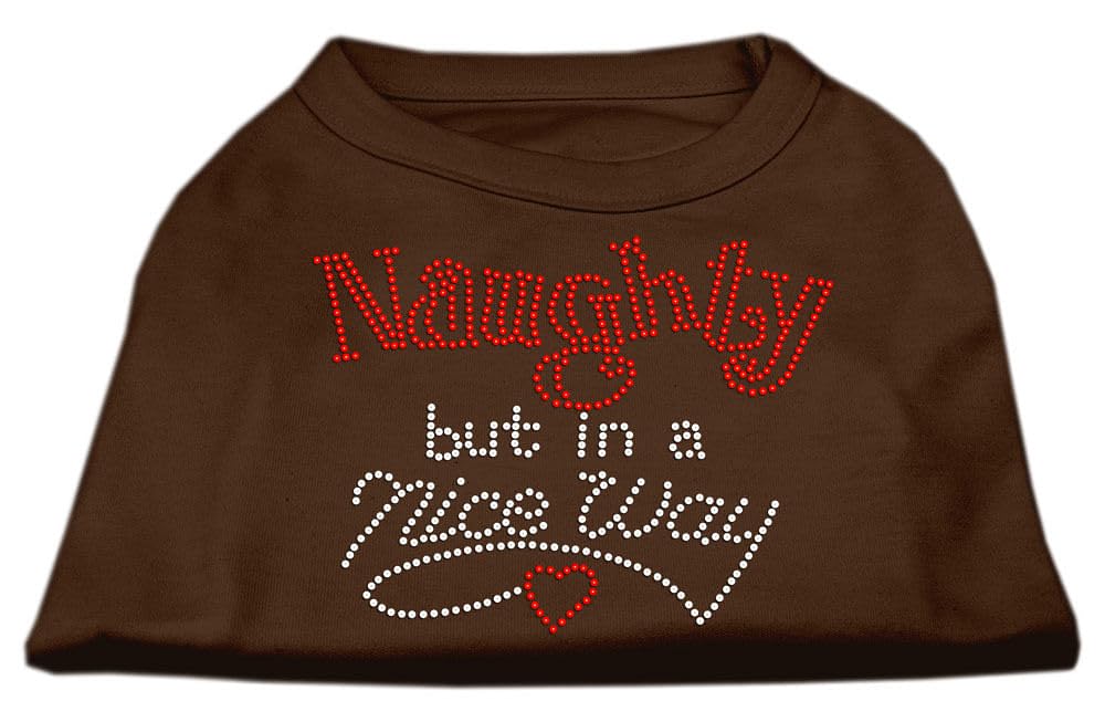 Christmas Pet Dog & Cat Shirt Rhinestone, 'Naughty, But In A Nice Way' Brown 2Xl (20-25 Lbs.)
