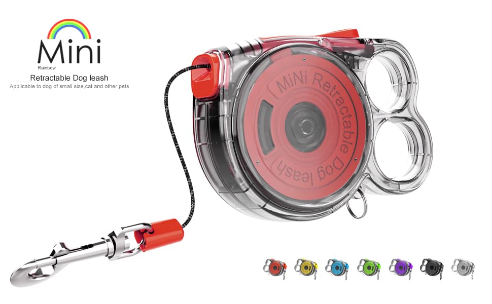 Transparent Rainbow Small Dog Retractable Leash For Small Dogs And Cats Up To 18 Lbs 360 Tangle-Free One-Hand Brake Portable Wei