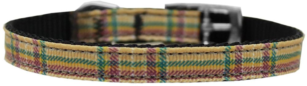 Mirage Pet Products 3/8&quot; Plaid Nylon Dog Collar with Classic Buckle, Size 14, Khaki