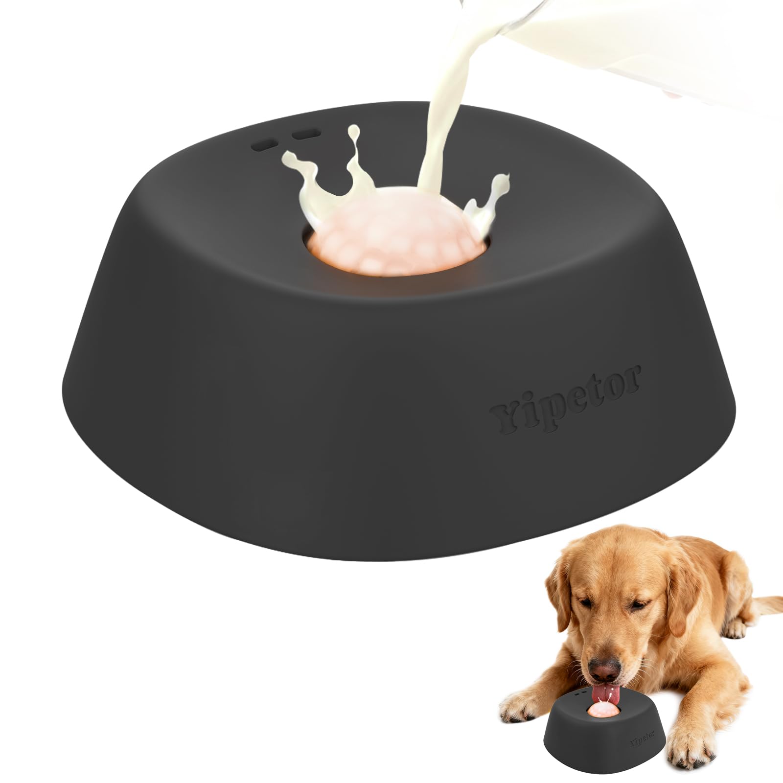 Yipetor Slow Feeder Dog Bowls for Liquid Treat, ?Entertained Ball-in? Bone Broth Dog Lick Bowl, 3/4 Cup Yogurt Pup Lick Toy for 