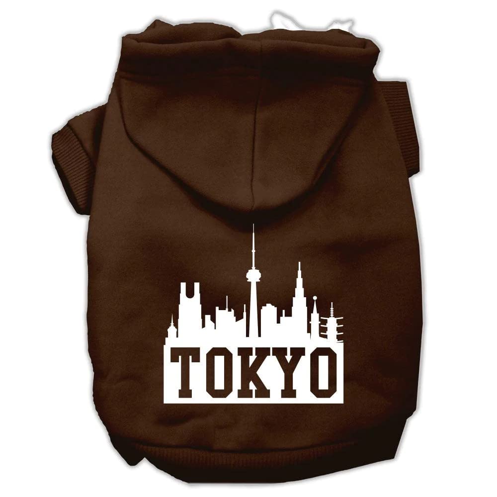 Pet Dog & Cat Hoodie Screen Printed, &quot;Tokyo Skyline&quot; Brown 3XL (25-35 lbs.)