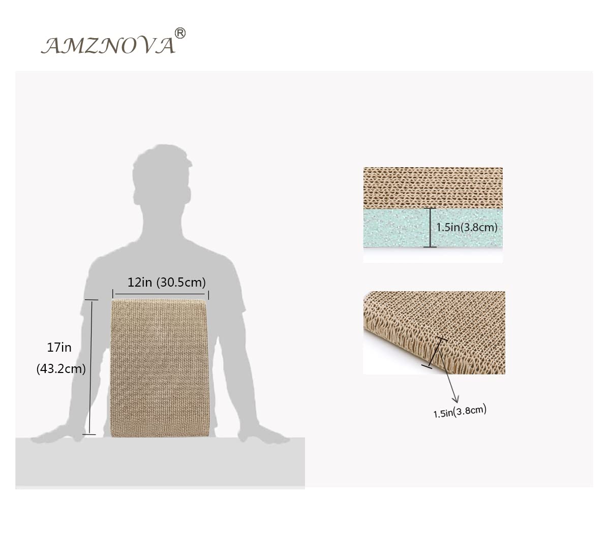 Amznova Cat Scratcher, Scratching Pad, Durable Recyclable Cardboard With Catnip, Extra Wide, Glitter Green