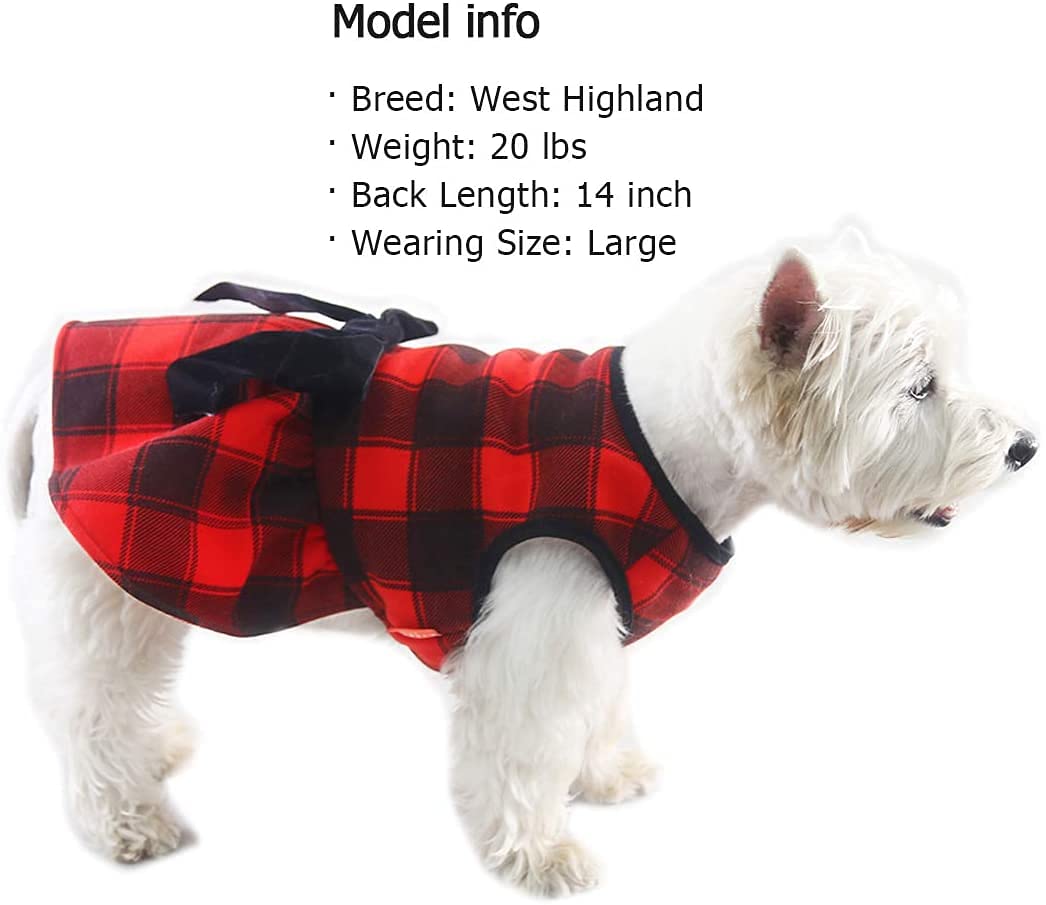 Kyeese Christmas Dog Dress Red Buffalo Check Dog Dresses With Bowtie Medium Dog Dress