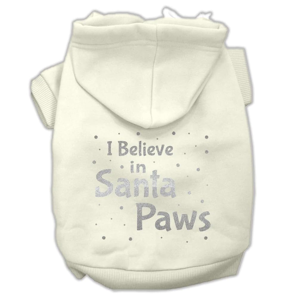 Christmas Pet, Dog & Cat Hoodie Screen Printed, I Believe in Santa Paws Light Pink SM (3-6 lbs.)