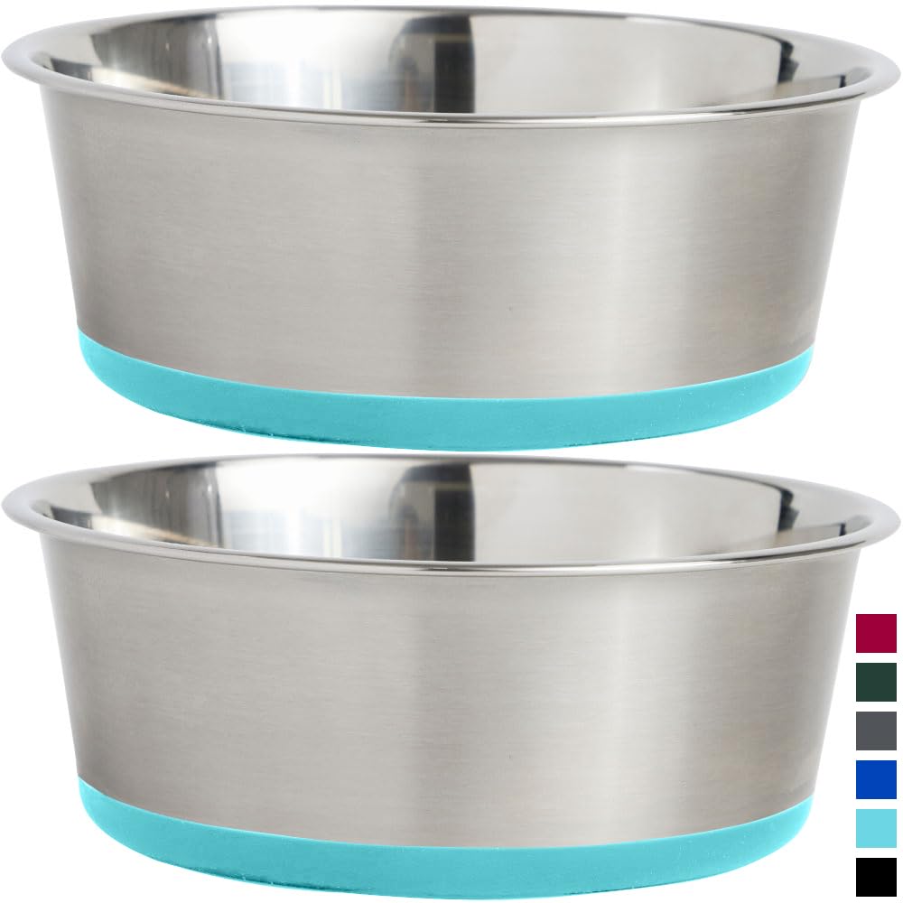 GORILLA GRIP Set of 2 Dog Bowls, Holds 8 Cups (64 fl oz), Heavy Duty Metal Food and Water Bowl for Feeding Dogs and Cats, Dishwa