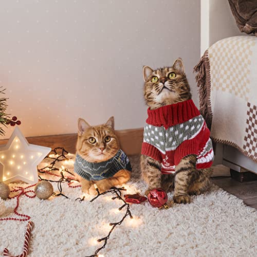 2 Pieces Christmas Cat Dog Sweater Christmas Outfit Holiday Sweater For Small Dogs Winter Knitwear Xmas Pet Clothes Warm Reindeer Snowflake For Kitty Puppy(M)