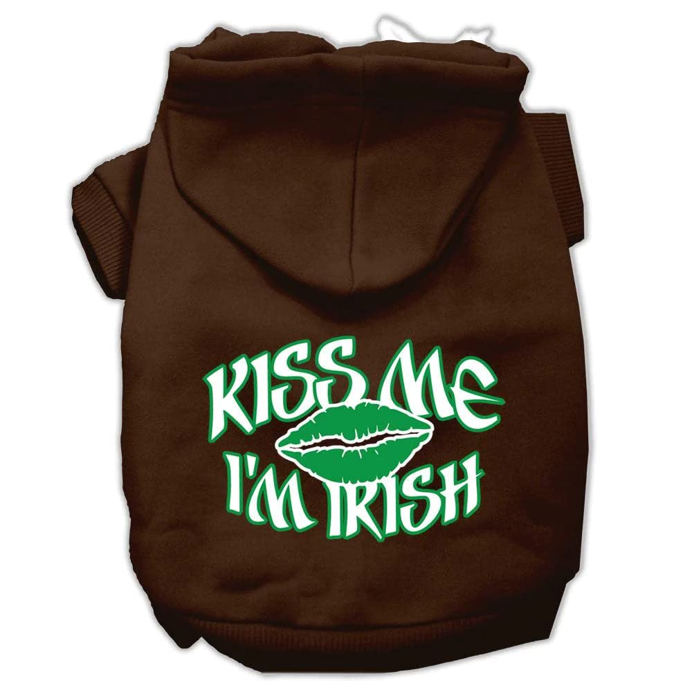 Pet Dog & Cat Hoodie Screen Printed, Kiss Me I'm Irish Light Pink SM (3-6 lbs.)