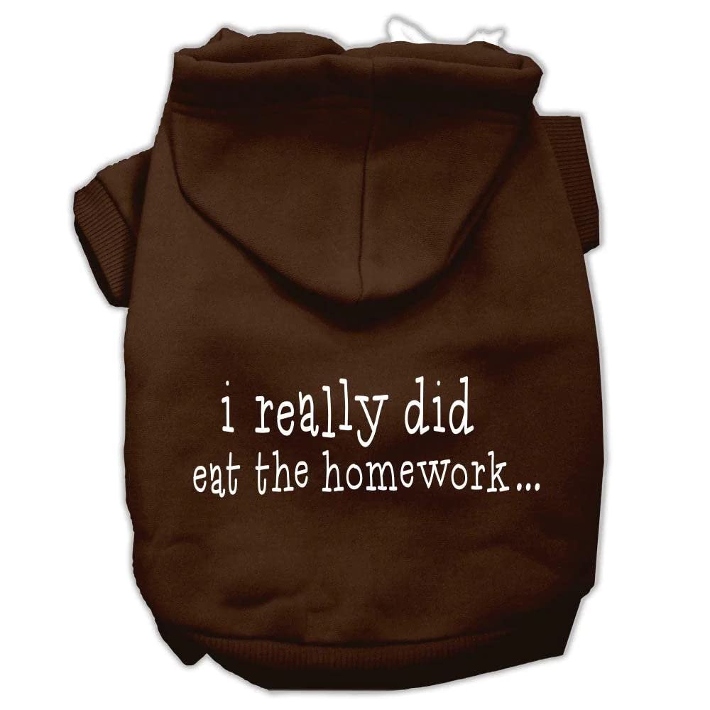 Pet Dog & Cat Hoodie Screen Printed, &quot;I Really Did Eat The Homework&quot; Brown XS (0-3 lbs.)