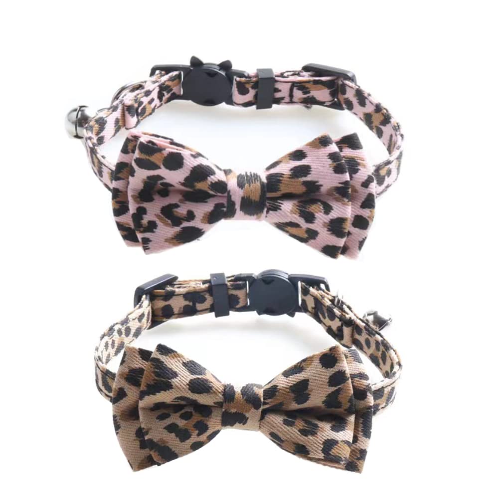 Icicecream Breakaway Cat Collar With Bow Tie And Bell, Cheetah Print Patterns, Detachable Adjustable Safety Collars For Girl Boy Male Female Cats Kitten & Small Dogs 2 Pack