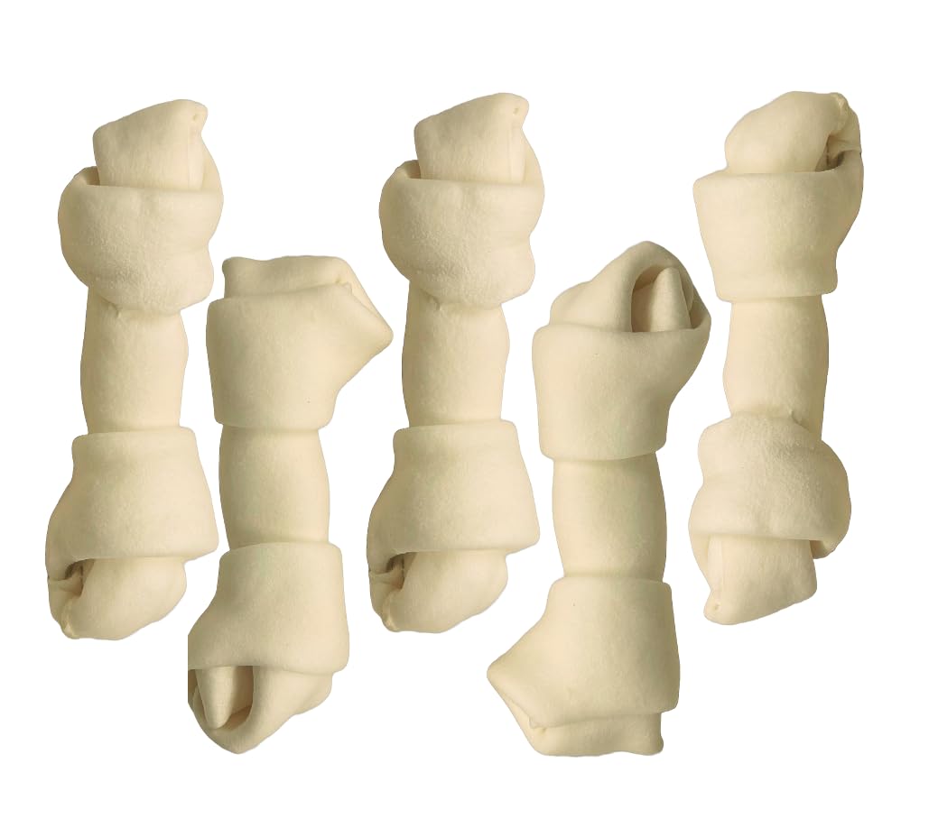 Top Dog Chews - Natural Beef Rawhide Bones (5 Pack), 8-10 Long-Lasting Dog Bones for Aggressive Chewers, Digestible Dog Treats f