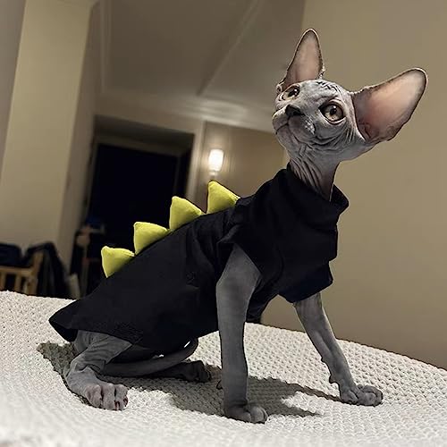 Dinosaur Design Sphynx Hairless Cat Clothes Cute Breathable Summer Cotton Shirts Cat Costume Pet Clothes,Round Collar Kitten T-S