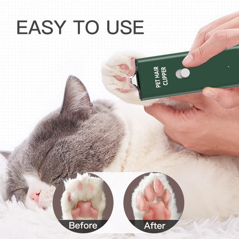 Tileon Feet Hair Trimmer, Dog Clippers,Quiet Washable Usb Rechargeable Cordless Dog Grooming Kit,Electric Pets Hair Trimmers Shaver Shears For Dogs And Cats Green