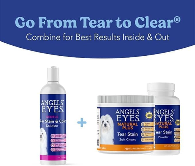 ANGELS EYES Gentle Tear Stain Solution for Dogs and Cats | 8 oz Solution for Eye Area and Face | Remove Discharge, Dirt, Tear S