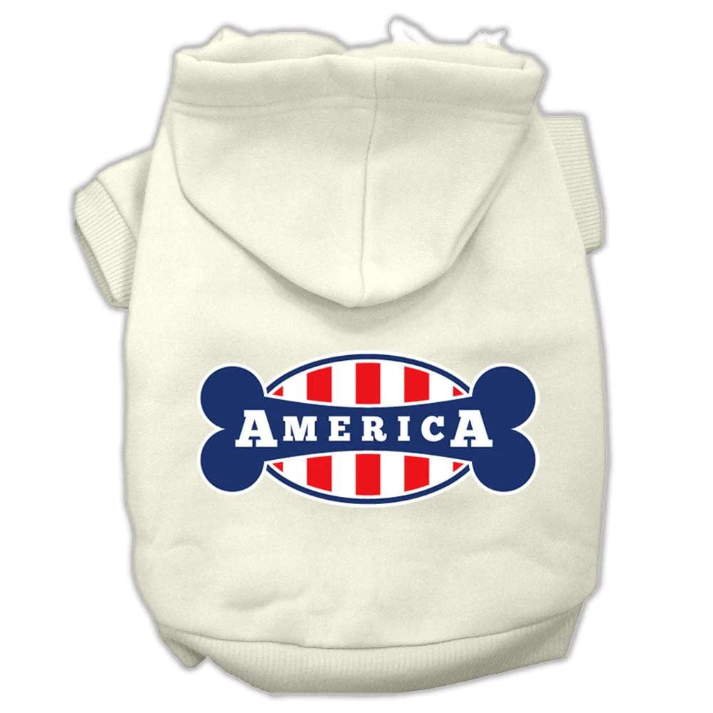 Pet, Dog & Cat Hoodie Screen Printed, 'Bonely In America' Cream Xl (14-20 Lbs.)
