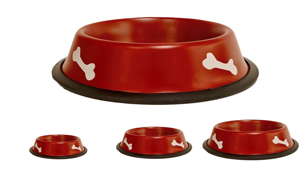 Suzzie Stainless Steel Pet Bowl With Removable Rubber Base, Scarlet Red, AntiSlip, Dishwasher Safe, For Cats, Puppy Dish, Scarl