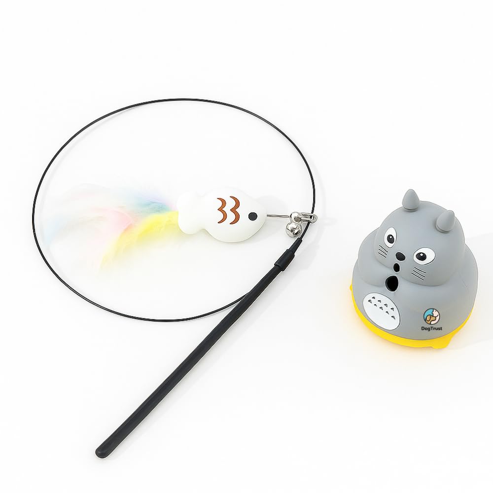 Dog Trust Interactive Cat Toy For Indoor Cats  Rotating Wand With Removable Feather Attachments, Kitten Stick Toys For Playtime