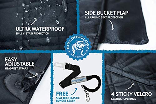 Bulldogology Dog Car Seat Cover Waterproof Heavy Duty Bench Dog Hammock Backseat Protector from Dog Hair, Muddy Paws, Scratches