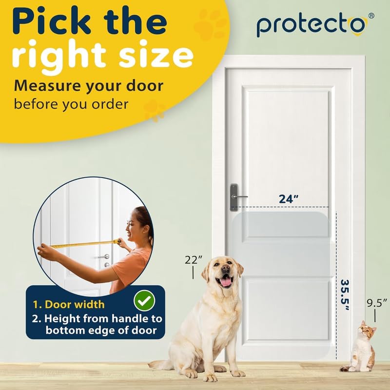 Protecto® Heavy Duty Door Protector From Dog Scratching - 35.5 X 24 Ultra Durable Cat Scratch Door Frame Protector - Clear Pet Anti-Scratch Guard For Furniture, Window & Wall - Indoor & Outdoor