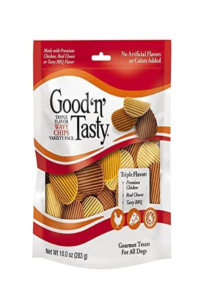 Good'N'Fun Triple Flavor Wavy Chips Variety Pack, 10 Oz, Treats For Dogs