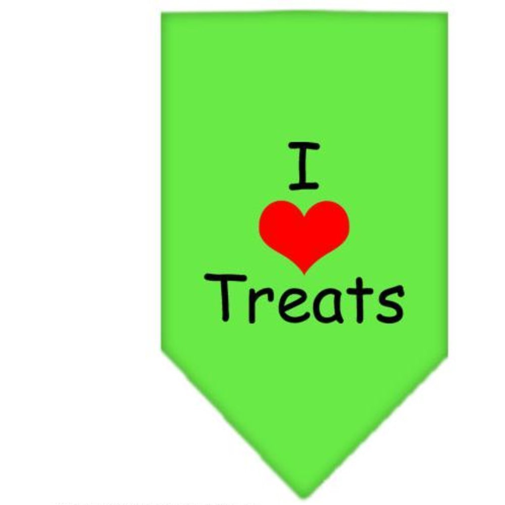 Pet and Dog Bandana Screen Printed, &quot;I Love Treats&quot; Lime Green Small
