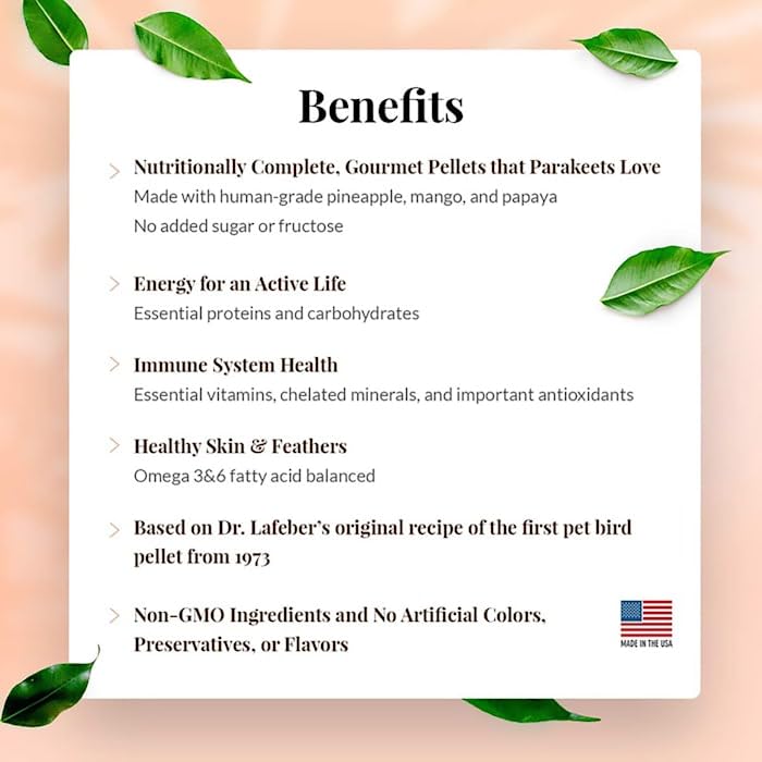 LAFEBERS Tropical Fruit Gourmet Pellets Pet Bird Food, No Added Sugar, Made with Non-GMO and Human-Grade Ingredients, for Parak