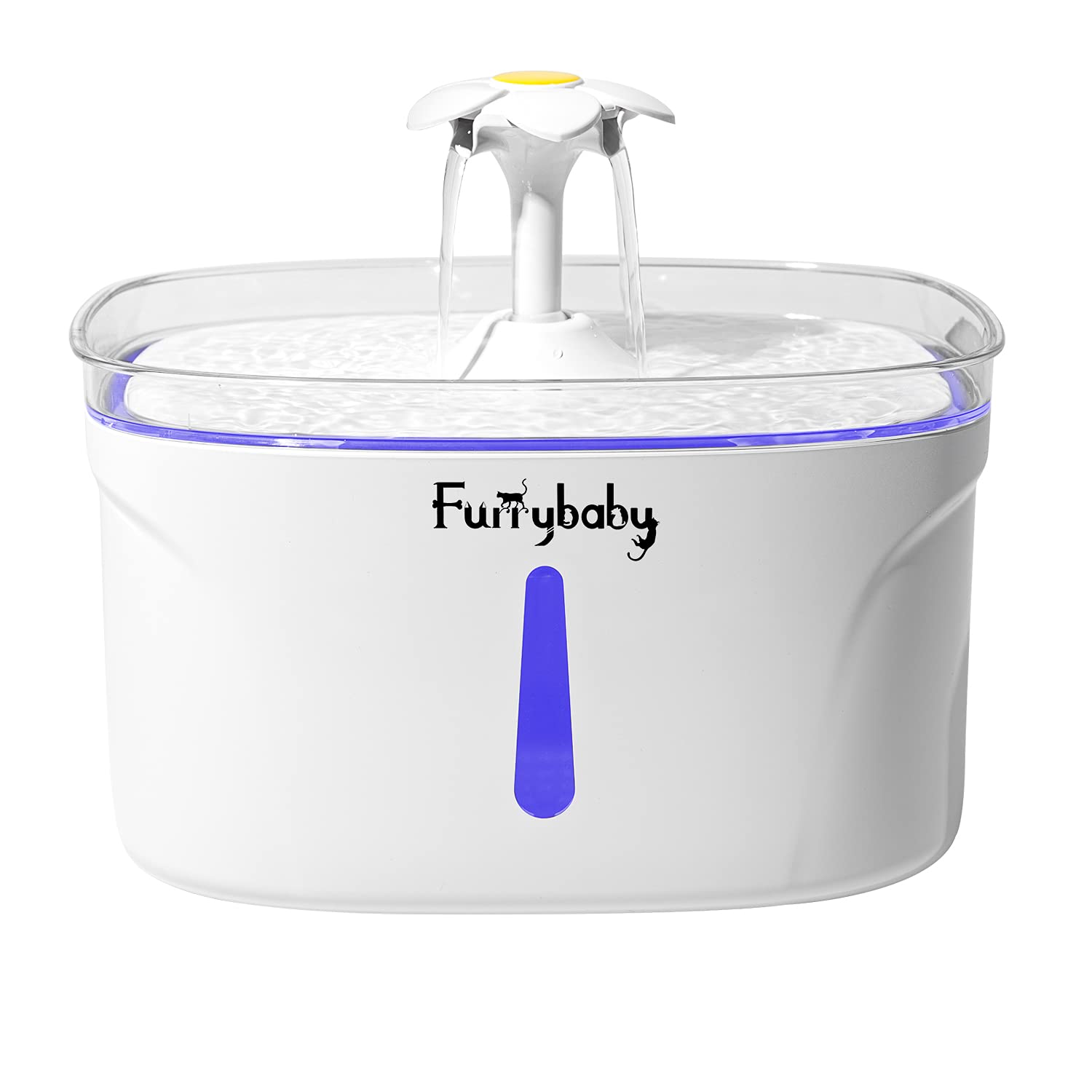 Furrybaby Cat Water Fountain, Led Automatic Pet Water Dispenser With Water Level Window Multiple Modes Indoor Intelligent Pet Fountain For Cats, Dogs With 2 Filters (Rectangle, 2L White)